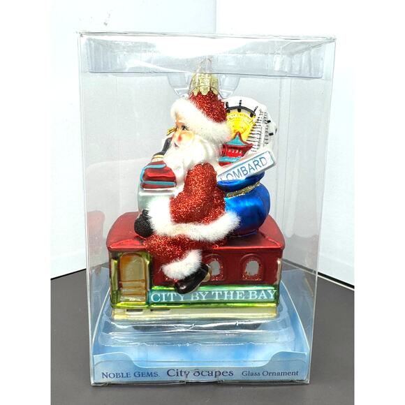 Ken Adler Noble Gems City Scape Glass San Francisco Trolley Santa Ornament NIB - Picture 1 of 6